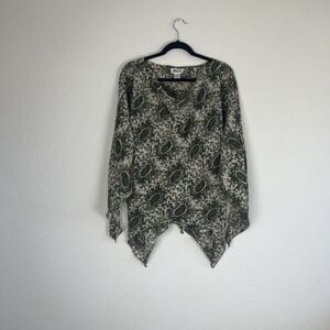 Vintage Magic Woman’s Tunic Paisley Green Bohemian Flared Sleeve Blouse Large